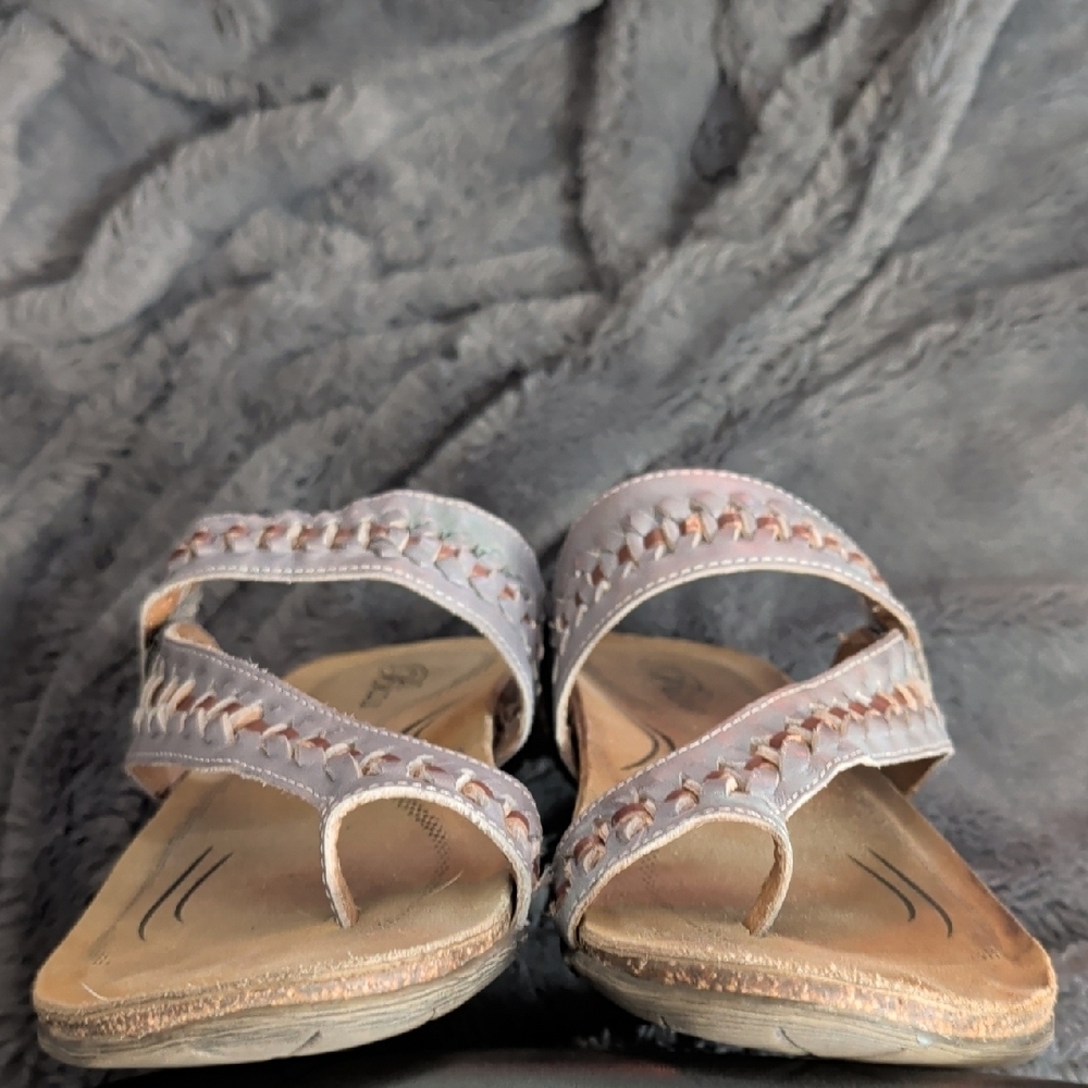Biza Lexi thong sandals grey whiskey leather woven strap Boho Earthy Natural - Picture 12 of 13